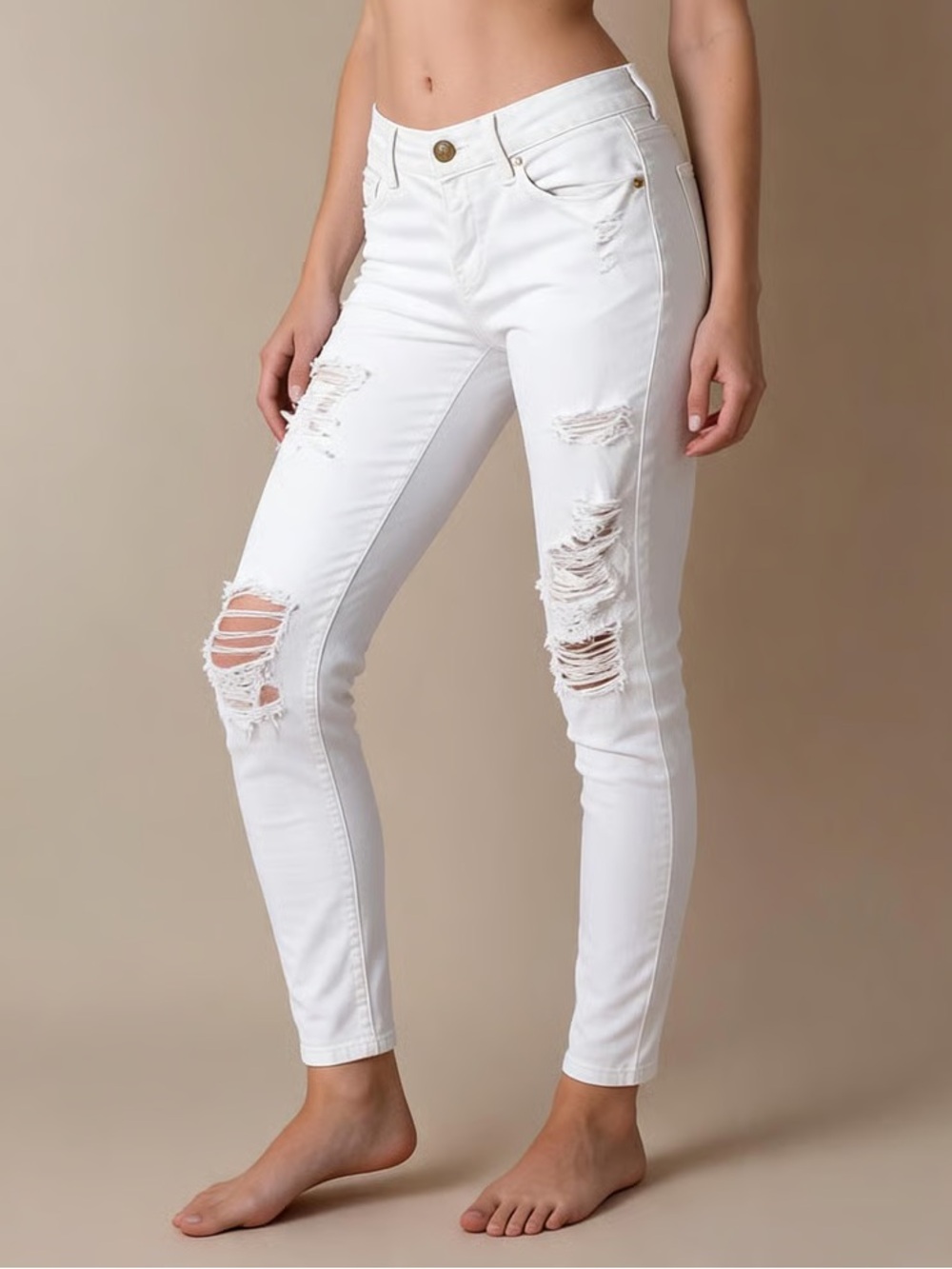 FRAME | Le Skinny De Jeanne White Distressed Skinny Denim Jeans Sz 25